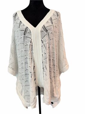 NEW Lane Bryant Cream Open-Knit V-Neck Poncho Sweater sz 3X
